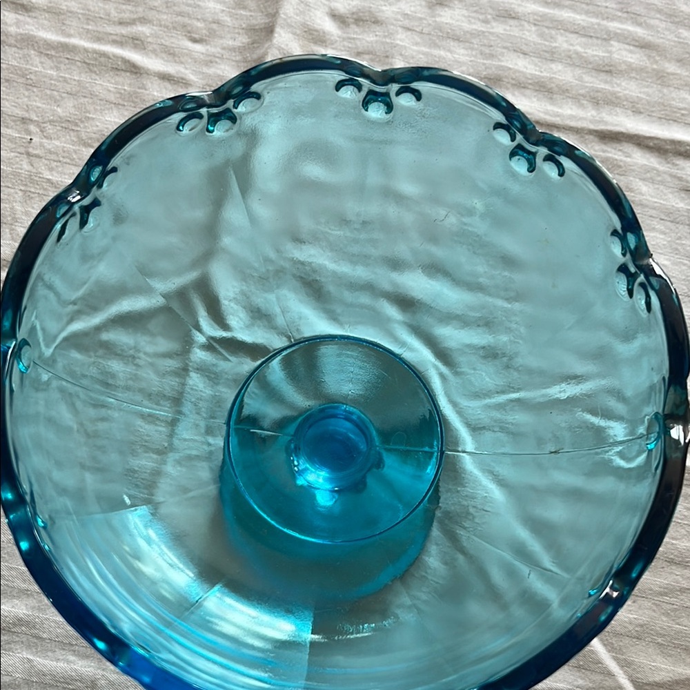 Indiana Glass Blue Pedestal Bowl - Picture 2 of 4